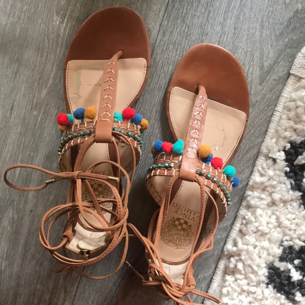 Vince Camuto Balisa Pom Pom Lace-Up Sandals